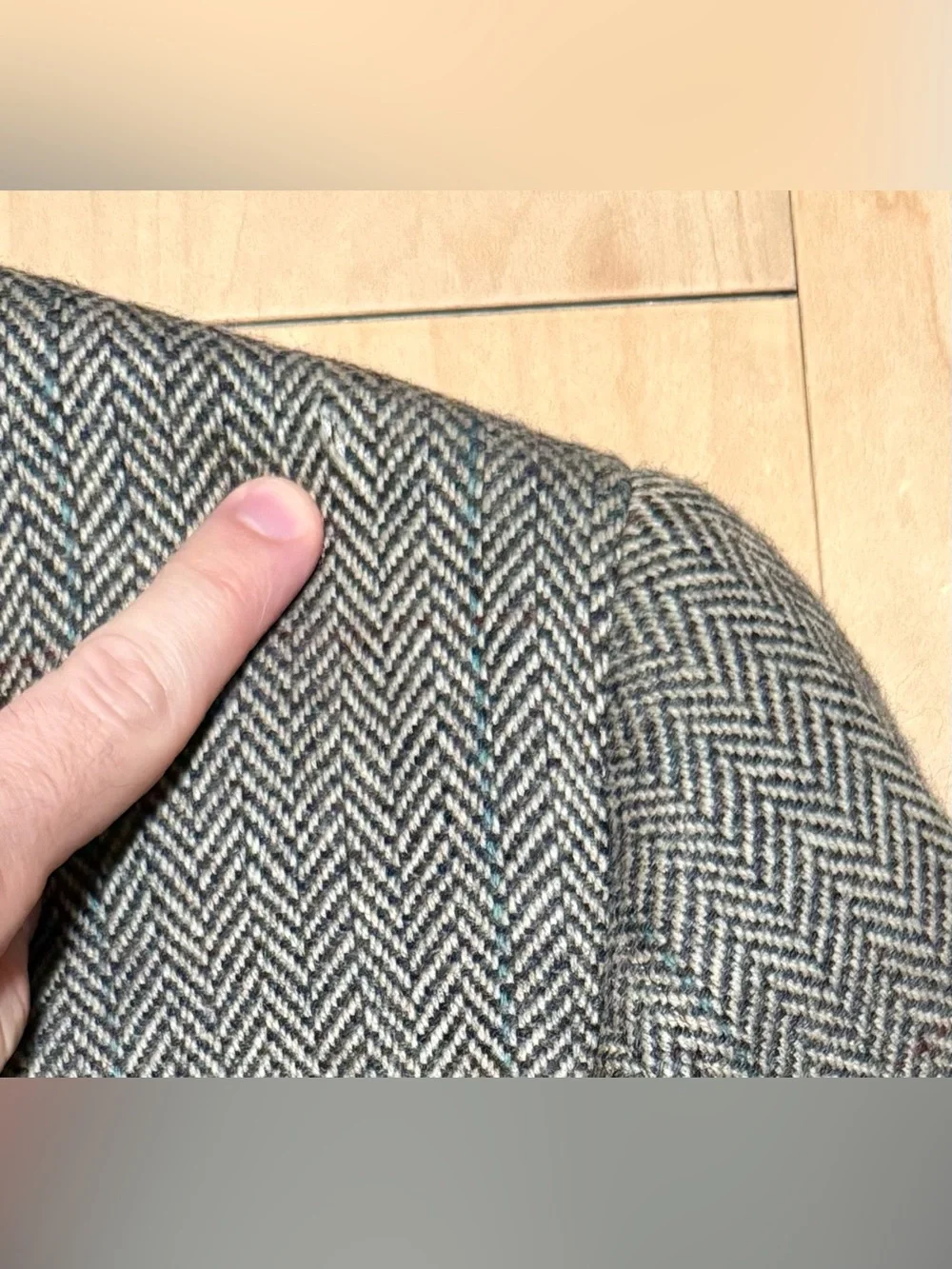 VTG Polo Ralph Lauren Tweed Blazer Patch Pocket Throat Latch Herringbone USA 42R